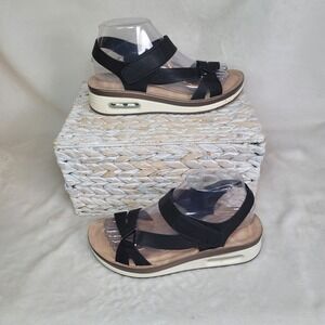 Annie Comfort Black Boho Sandals Hook & Loop Stretch Beach Vaca Resort Size 8M